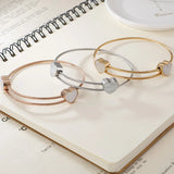 Rose Stainless Steel Bear Double Hearts Shell Cuff Bracelet