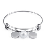Women Stainless Steel Double Hearts Crystal Bangel Bracelet