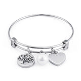 Women Stainless Steel Double Hearts Crystal Bangel Bracelet