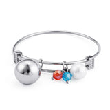 Women Stainless Steel Double Hearts Crystal Bangel Bracelet