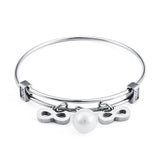 Women Stainless Steel Double Hearts Crystal Bangel Bracelet