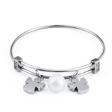 Women Stainless Steel Double Hearts Crystal Bangel Bracelet