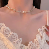 Crystal Necklace Pearl Chain Zircon Wedding Jewelry Party Gift