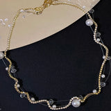 Crystal Necklace Pearl Chain Zircon Wedding Jewelry Party Gift