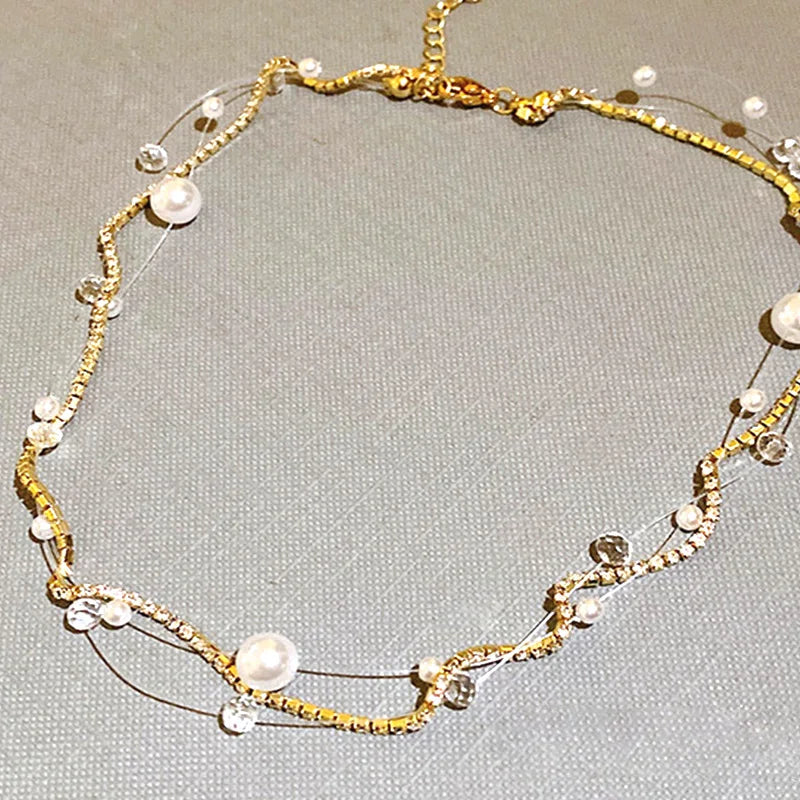 Crystal Necklace Pearl Chain Zircon Wedding Jewelry Party Gift