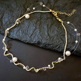 Crystal Necklace Pearl Chain Zircon Wedding Jewelry Party Gift