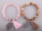 Women's Semi Precious Stone Bracelet with Tassel Fatima's Hand Charm