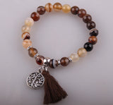 Women's Semi Precious Stone Bracelet with Tassel Fatima's Hand Charm