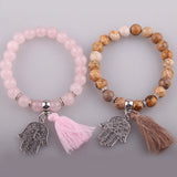 Women's Semi Precious Stone Bracelet with Tassel Fatima's Hand Charm