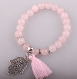 Women's Semi Precious Stone Bracelet with Tassel Fatima's Hand Charm