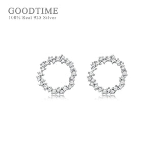 925 Sterling Silver Zircon Round Stud Earrings For Lady