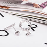 925 Sterling Silver Zircon Round Stud Earrings For Lady
