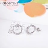 925 Sterling Silver Zircon Round Stud Earrings For Lady