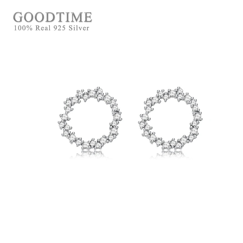 925 Sterling Silver Zircon Round Stud Earrings For Lady