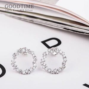 925 Sterling Silver Zircon Round Stud Earrings For Lady