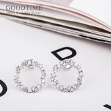 925 Sterling Silver Zircon Round Stud Earrings For Lady