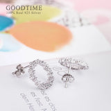 925 Sterling Silver Zircon Round Stud Earrings For Lady