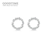 925 Sterling Silver Zircon Round Stud Earrings For Lady