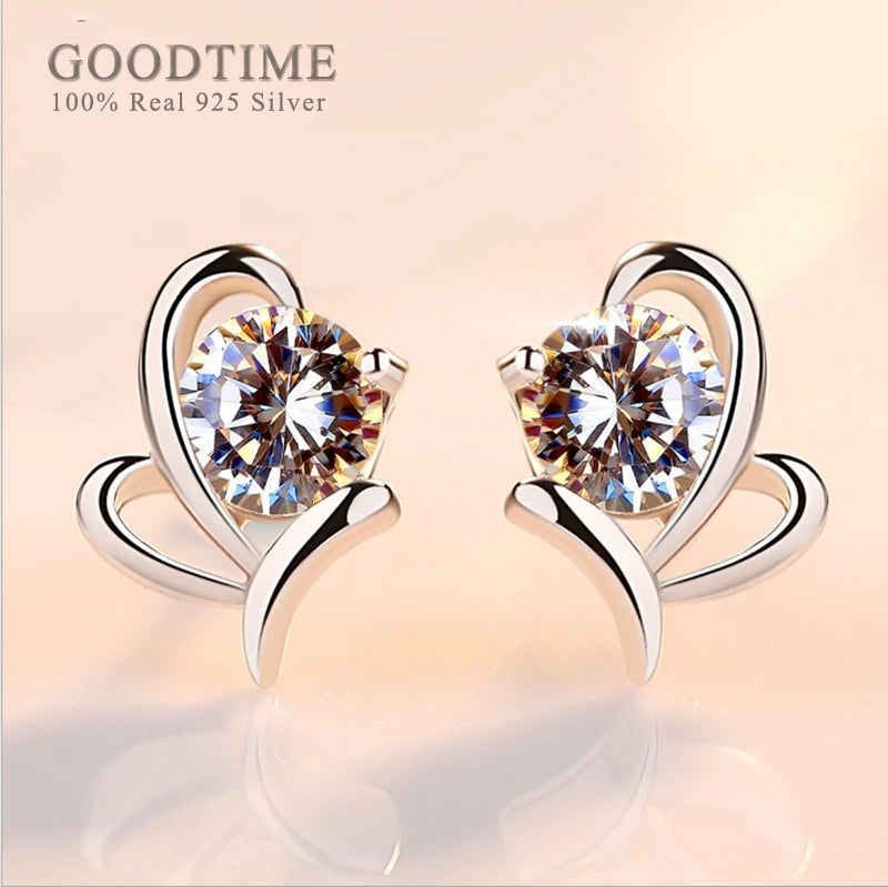 925 Silver Heart Earrings with Zircon - Gift for Girl
