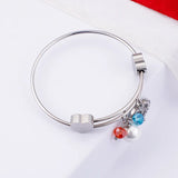 Women Stainless Steel Double Hearts Pearl Crystal Cable Cuff Bracelets