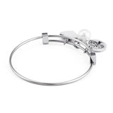 Women Stainless Steel Double Hearts Pearl Crystal Cable Cuff Bracelets