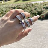Crystal Flower Clover Charm Ring for Office Lady Party Jewelry Gift