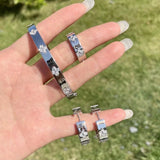 Crystal Flower Clover Charm Ring for Office Lady Party Jewelry Gift