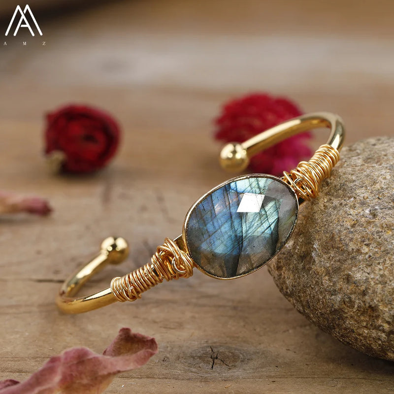 Labradorite Stone Cuff Bracelet for Women