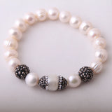 Handmade Freshwater Pearl Strand Bracelet with Pave Pearls