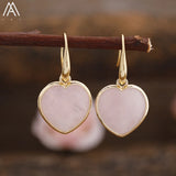 Women Heart Stone Earring Jewelry Roses Quartz Amazonite Agates Beads Dangle