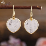 Women Heart Stone Earring Jewelry Roses Quartz Amazonite Agates Beads Dangle