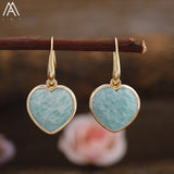 Women Heart Stone Earring Jewelry Roses Quartz Amazonite Agates Beads Dangle