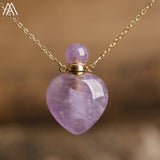 Women Heart Stone Essential Oil Pendant Necklace Roses Amethysts