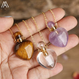 Women Heart Stone Essential Oil Pendant Necklace Roses Amethysts