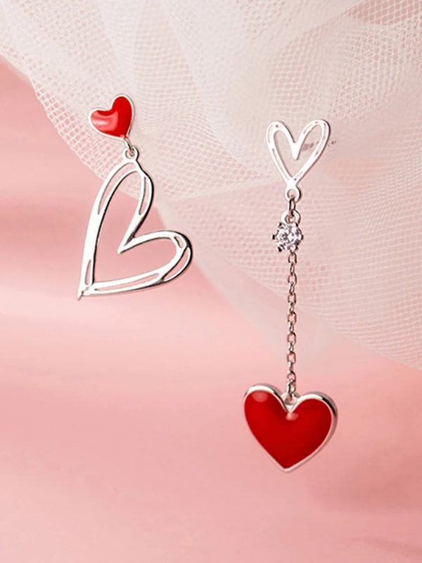 925 Sterling Silver Red Sweet Peach Heart Earrings For Wedding Party