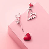 925 Sterling Silver Red Sweet Peach Heart Earrings For Wedding Party