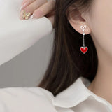 925 Sterling Silver Red Sweet Peach Heart Earrings For Wedding Party