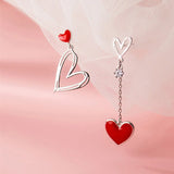 925 Sterling Silver Red Sweet Peach Heart Earrings For Wedding Party
