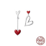 925 Sterling Silver Red Sweet Peach Heart Earrings For Wedding Party