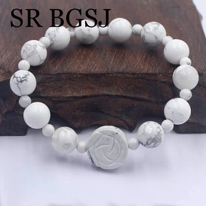 Howlite Stretchy Flower Bracelet Women Jewelry Natural Gems Stone 7.5inch