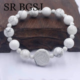 Howlite Stretchy Flower Bracelet Women Jewelry Natural Gems Stone 7.5inch