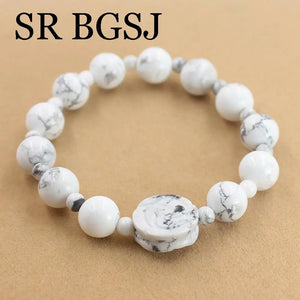 Howlite Stretchy Flower Bracelet Women Jewelry Natural Gems Stone 7.5inch