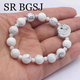 Howlite Stretchy Flower Bracelet Women Jewelry Natural Gems Stone 7.5inch