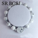 Howlite Stretchy Flower Bracelet Women Jewelry Natural Gems Stone 7.5inch
