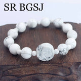 Howlite Stretchy Flower Bracelet Women Jewelry Natural Gems Stone 7.5inch