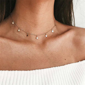Women Star Pendant Choker Necklace Party Dress Jewelry