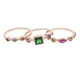 Women Lady Rose 3pc Rhinestone Crystal Rings Set Jewelry Size 6-8