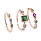 Women Lady Rose 3pc Rhinestone Crystal Rings Set Jewelry Size 6-8