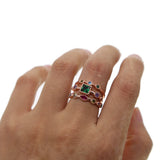 Women Lady Rose 3pc Rhinestone Crystal Rings Set Jewelry Size 6-8