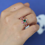 Women Lady Rose 3pc Rhinestone Crystal Rings Set Jewelry Size 6-8